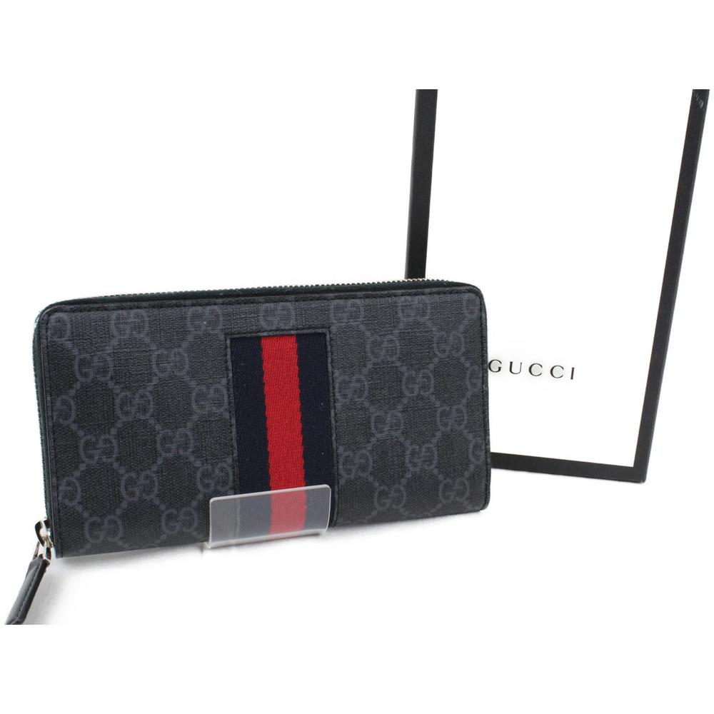 GUCCI GG Supreme Zip Around Wallet Black Red Long